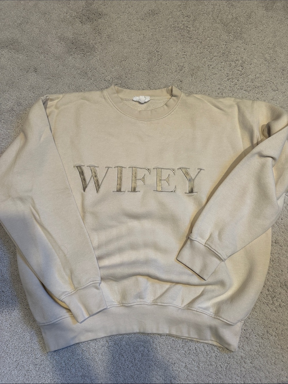 Wifey Embroidered Crewneck Sweatshirt - Cream